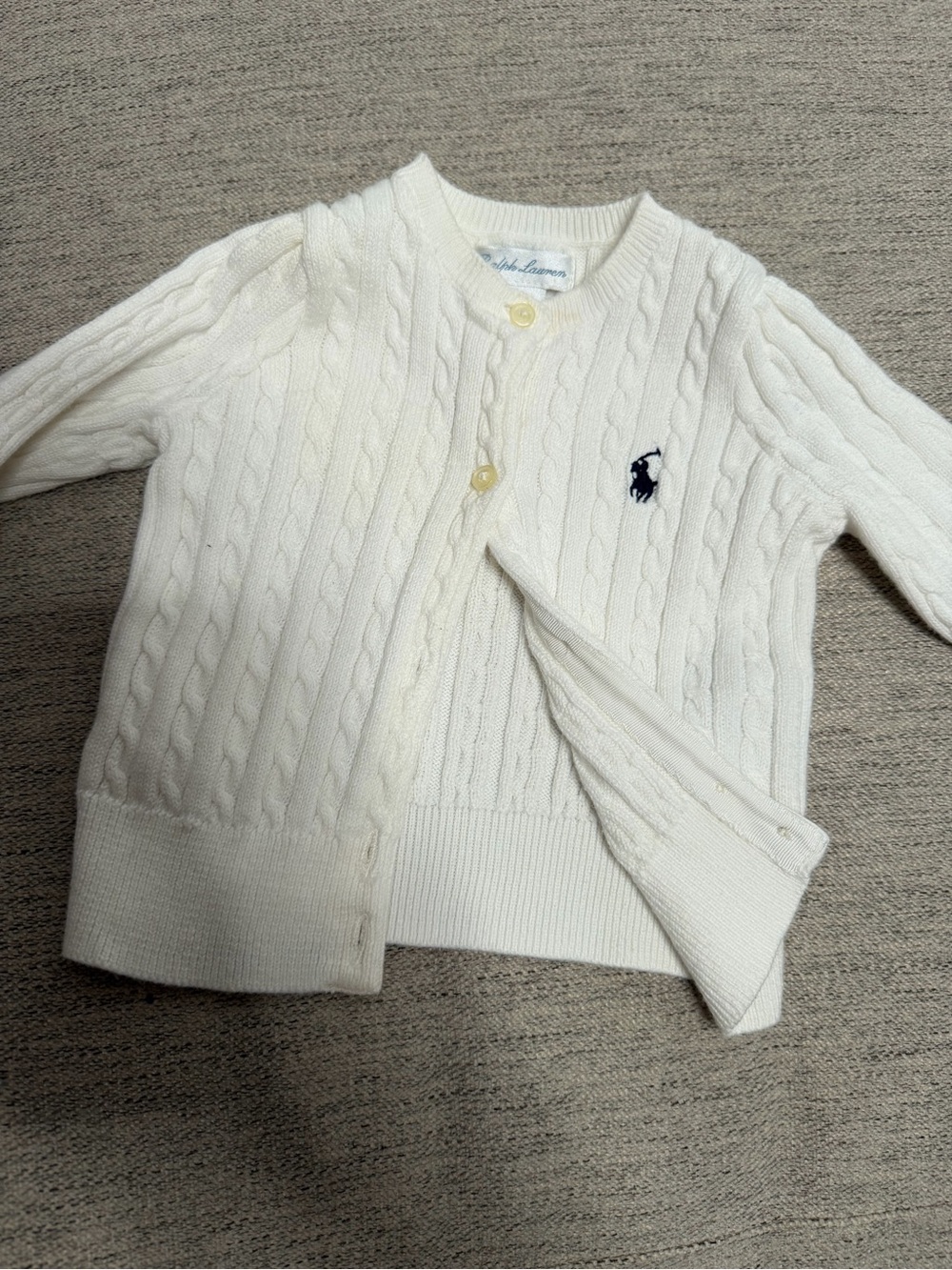Ralph Lauren Ivory Cable Knit Cardigan with Polo Pony